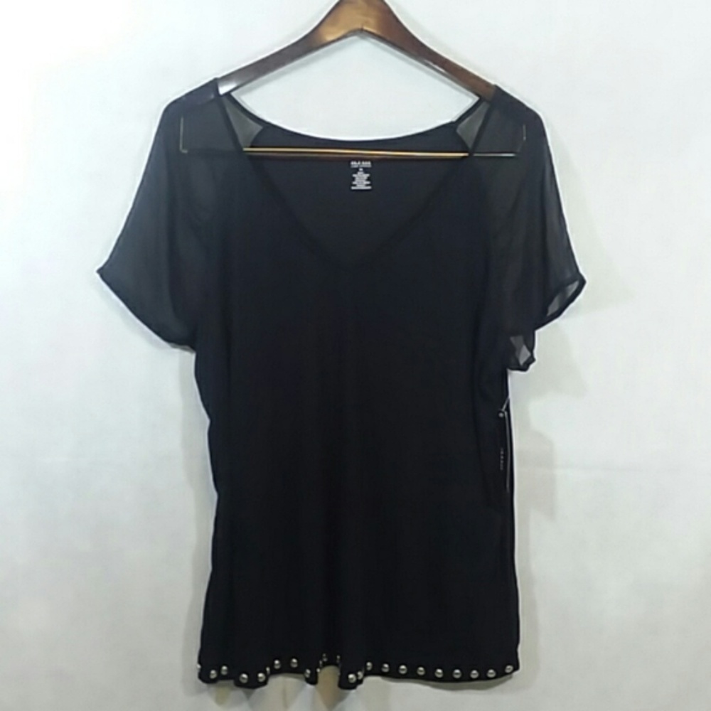 NWT a.n.a Studded Short Sleeve Shirt Black Size XL